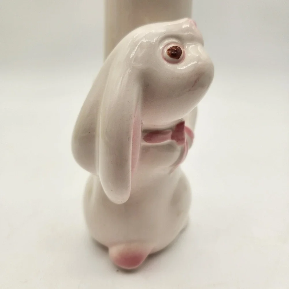 Vintage FTDA Weiss Brazil‎ Ceramic Bunny Rabbit Floral Bud Vase Easter Colorful